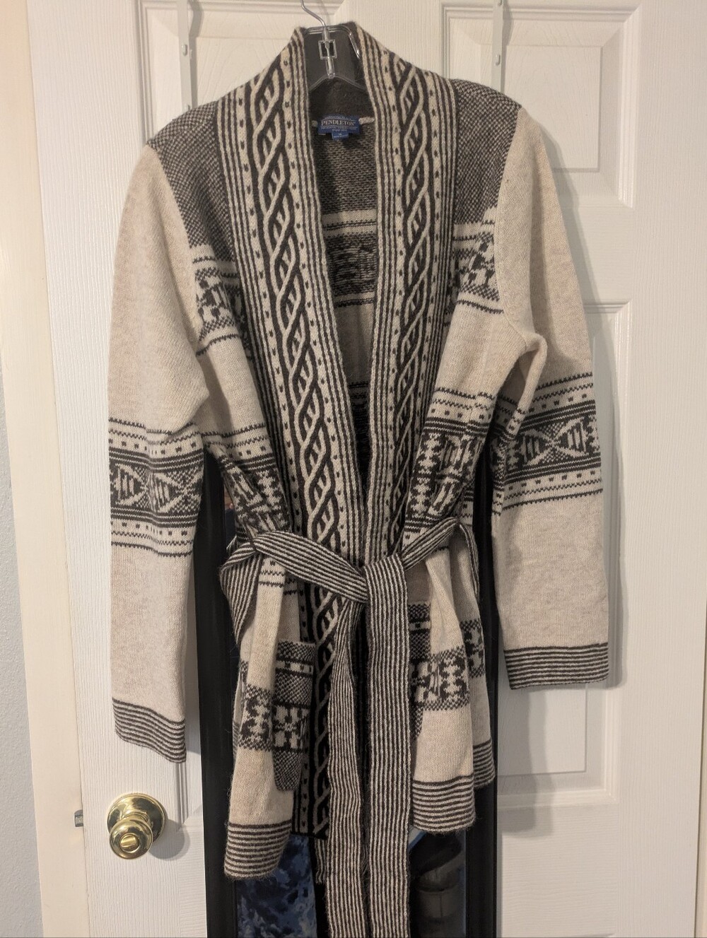 Pendleton Discovery Cream and Brown Shawl Collar Cardigan